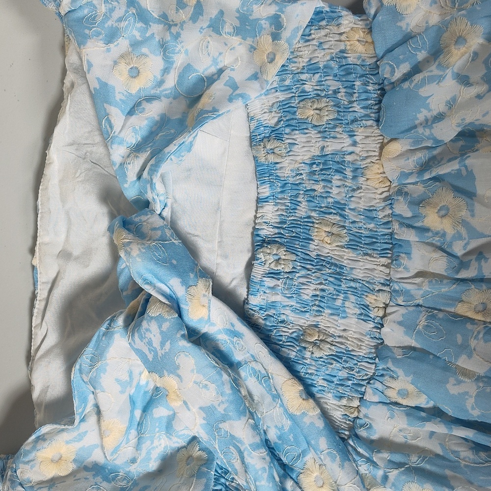Hello Molly Sunshine Style Puff Sleeve Blue Floral Mini Dress S - Picture 11 of 14